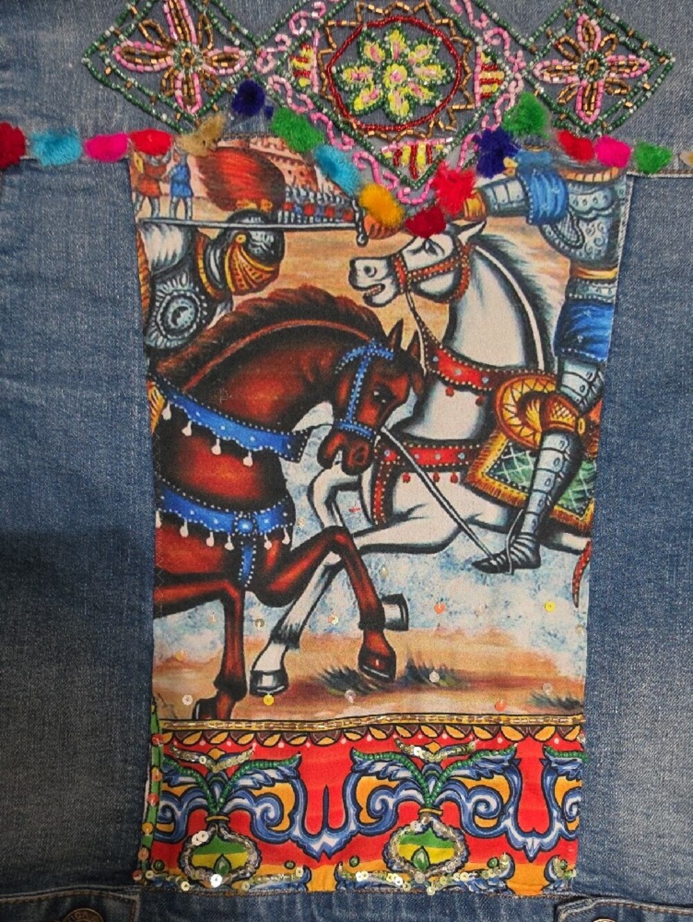 Denim Jacket,Anticia Sartoria By Giacomo Cinque Beading, Embroidery And Pompom - Picture 6 of 10